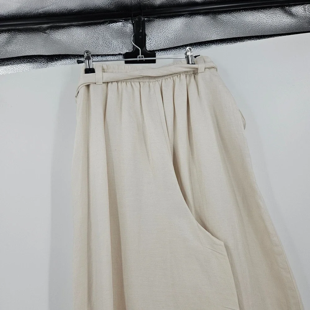 Banana Republic Linen Blend Wrap Wide Leg Lagenlook Pants Ivory Tie Waist NWT M